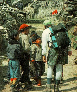 Talking with Nepali children on the trail.